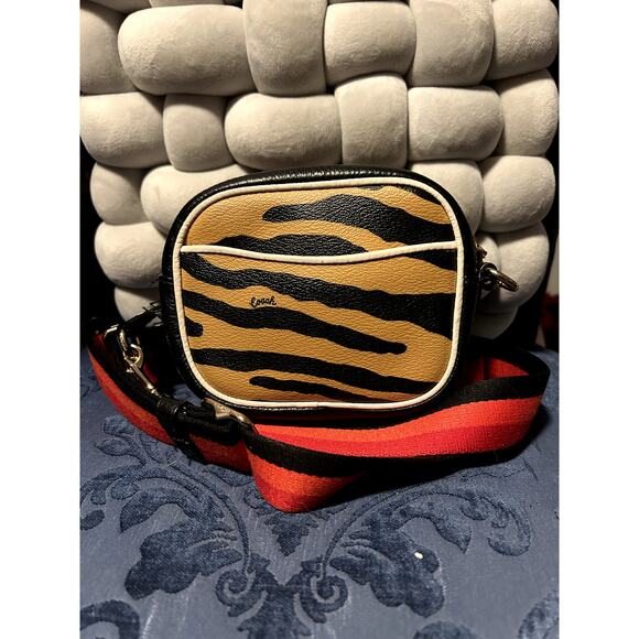 Coach Tiger Print Mini Dempsey Camera Bag with Red Orange Black Web Strap - Picture 2 of 11